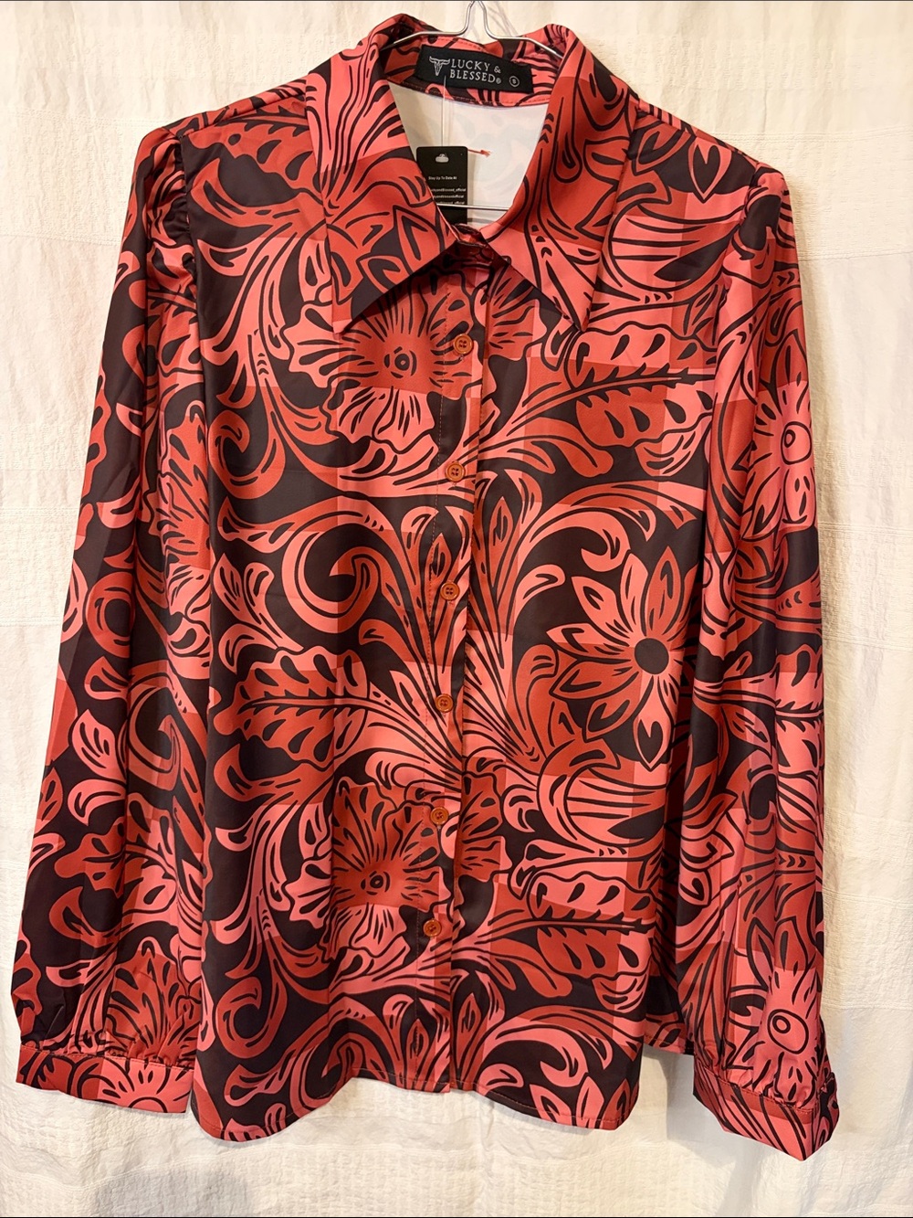 NWT lucky & Blessed. Print blouse size small